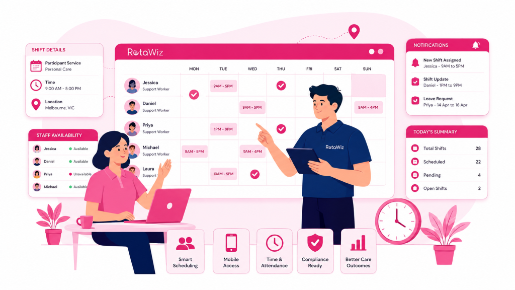 NDIS rostering software for Australian providers managing staff shifts and schedules